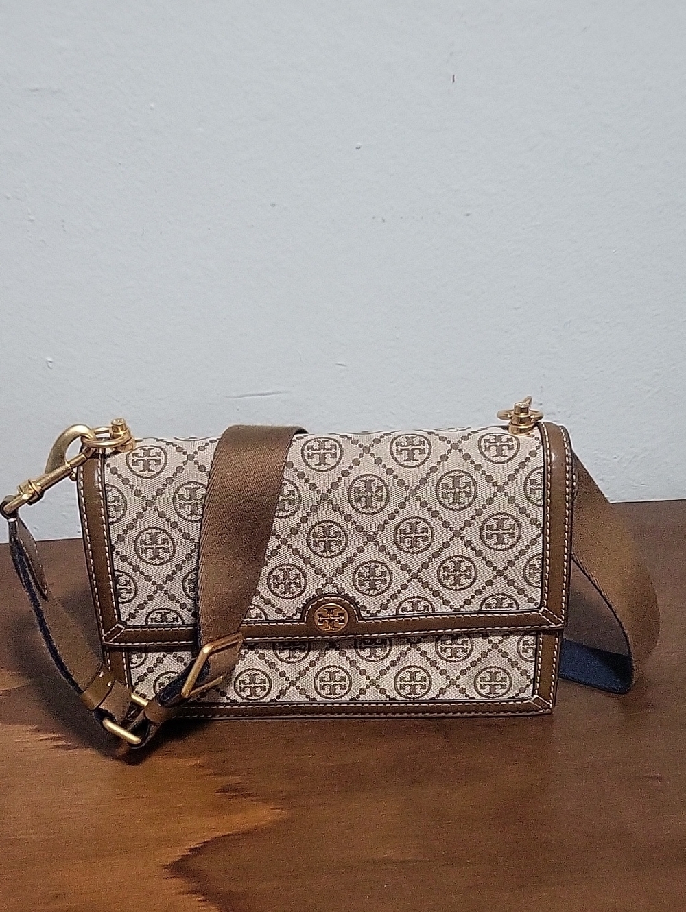 Tory Burch Beige Canvas Logo Crossbody with Detachable Strap